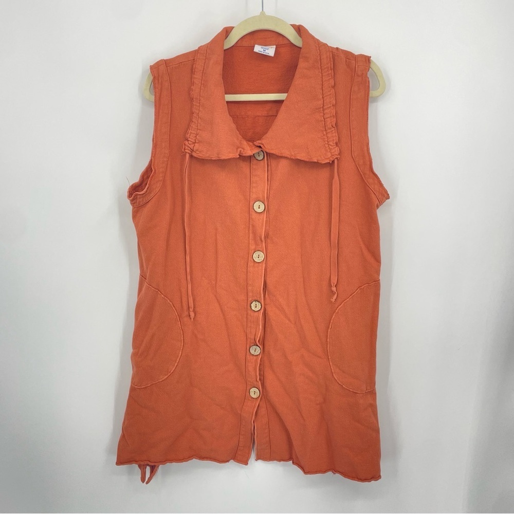 Sea Breeze Of California Lagenlook Convertible Collar TUNIC VEST‎ M Orange USA